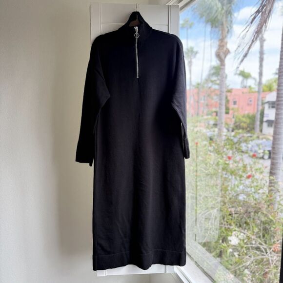 Zara Quarter Zip Maxi Sweater Dress with Ribbed Knit Trim in Black size Small - Picture 5 of 13